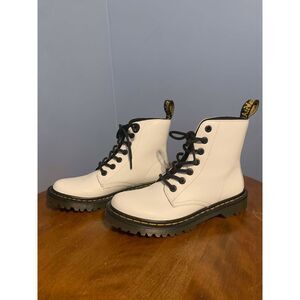 Dr. Martens White and Black Luana 7 Eye Combat Boots, women's size 6